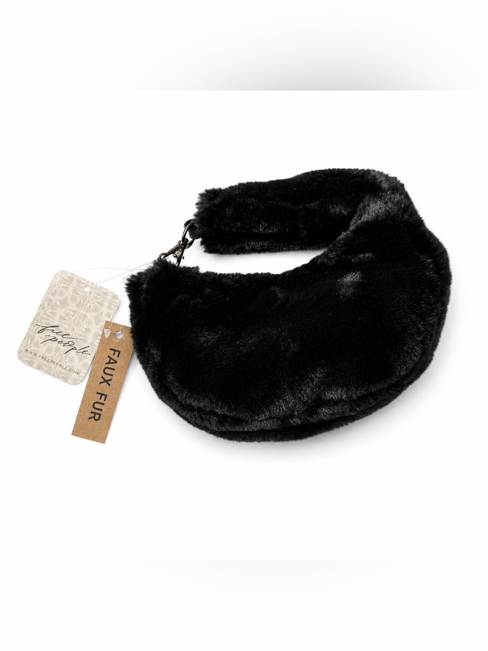 Free People Faux Fur Micro Hobo Mini Shoulder Bag Black NWT Plush SOLD OUT